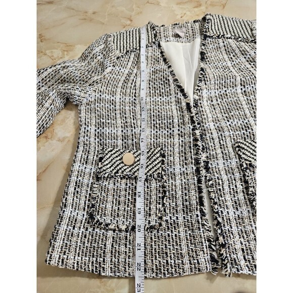 Chicos Tweed Frayed Fringe Blazer Size 0 Petite or Small‎ Petite - Picture 8 of 10